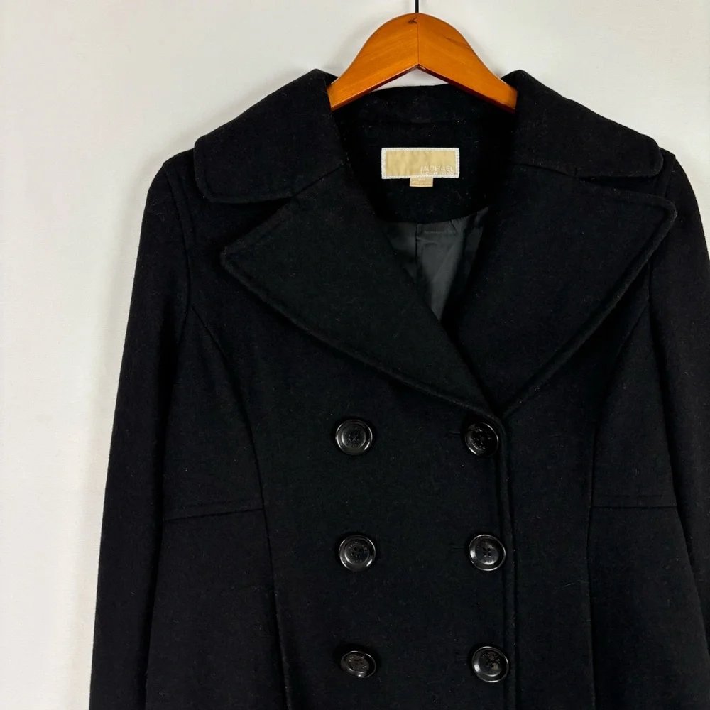 Michael Kors Womens Wool Double Breasted‎ Peacoat Black Size M